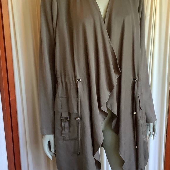 Carolina Belle Montreal Olive Green Open Front Draped Duster Jacket Sz 1X - Picture 1 of 9